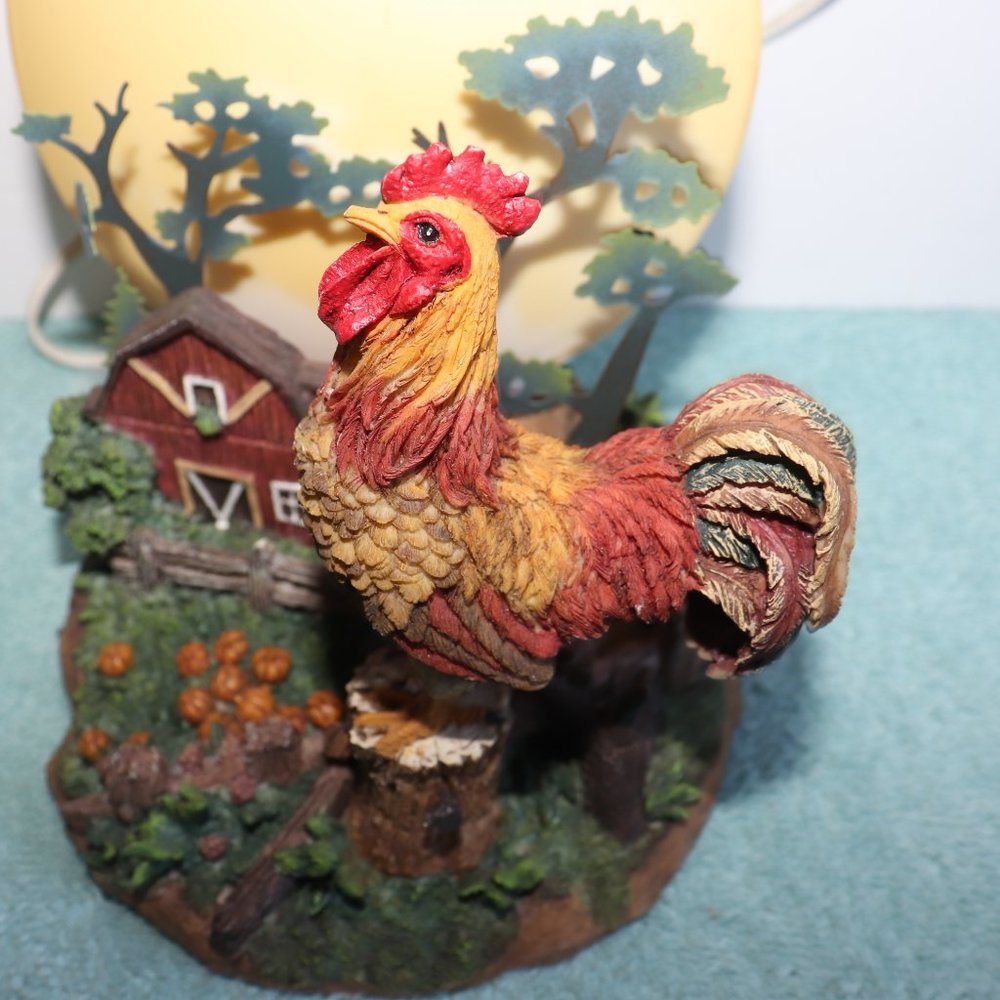 Vintage Farm Scene Moonlight Lamp with Rooster, Barn, and Full Moon - Picture 2 of 7